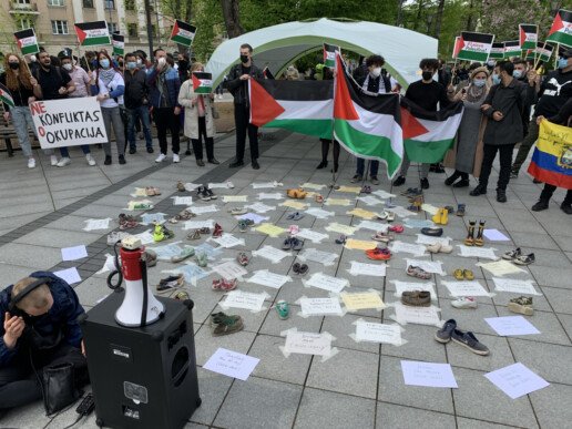 Protesto akcija „Aš esu palestinietis“. Nuotr. Karolis Vyšniauskas, NARA.