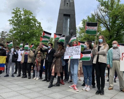 Protesto akcija „Aš esu palestinietis“. Nuotr. Karolis Vyšniauskas, NARA.