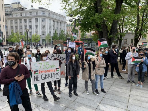 Protesto akcija „Aš esu palestinietis“. Nuotr. Karolis Vyšniauskas, NARA.