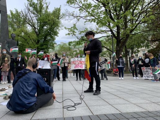 Protesto akcija „Aš esu palestinietis“. Nuotr. Karolis Vyšniauskas, NARA.