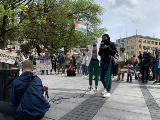 Protesto akcija „Aš esu palestinietis“. Nuotr. Karolis Vyšniauskas, NARA.