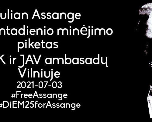 Julian Assange 50 gimtadienio minėjimo piketas prie JK ir JAV ambasadų Vilniuje