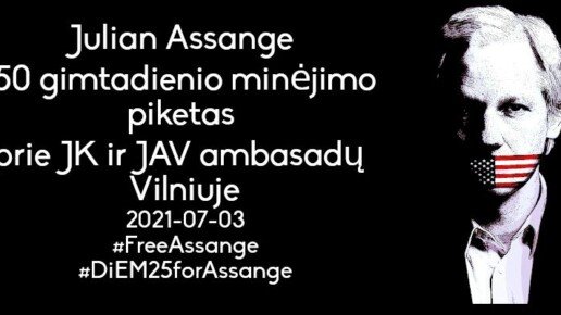 Julian Assange 50 gimtadienio minėjimo piketas prie JK ir JAV ambasadų Vilniuje