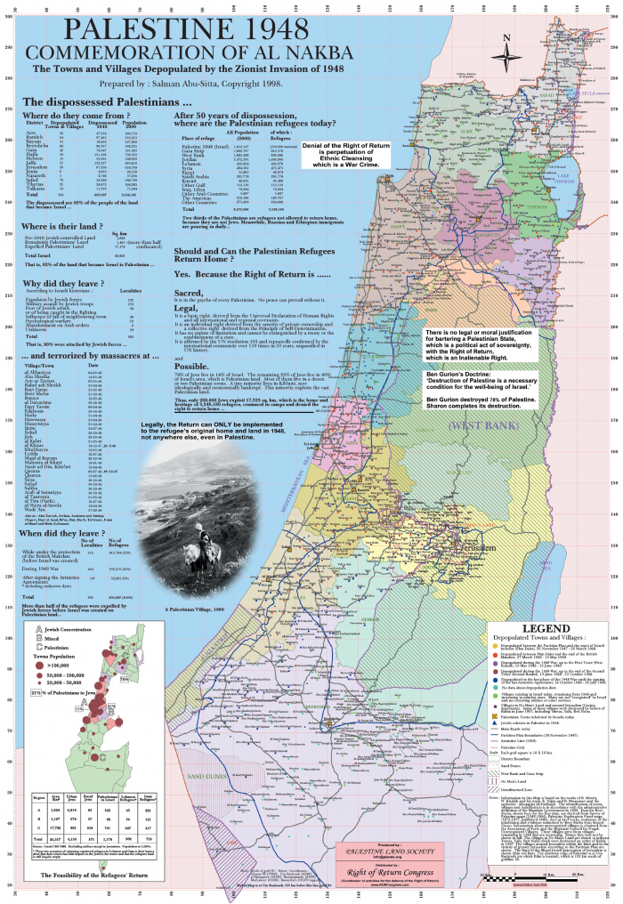 Palestina 1948-aisiais. Sionistų „išvalyti” Palestinos kaimai ir miestai.