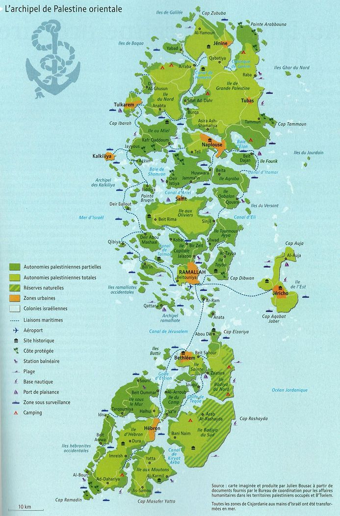 Prancūzo Julieno Bousac’o sukurtas meninis žemėlapis „Palestinos archipelagas“