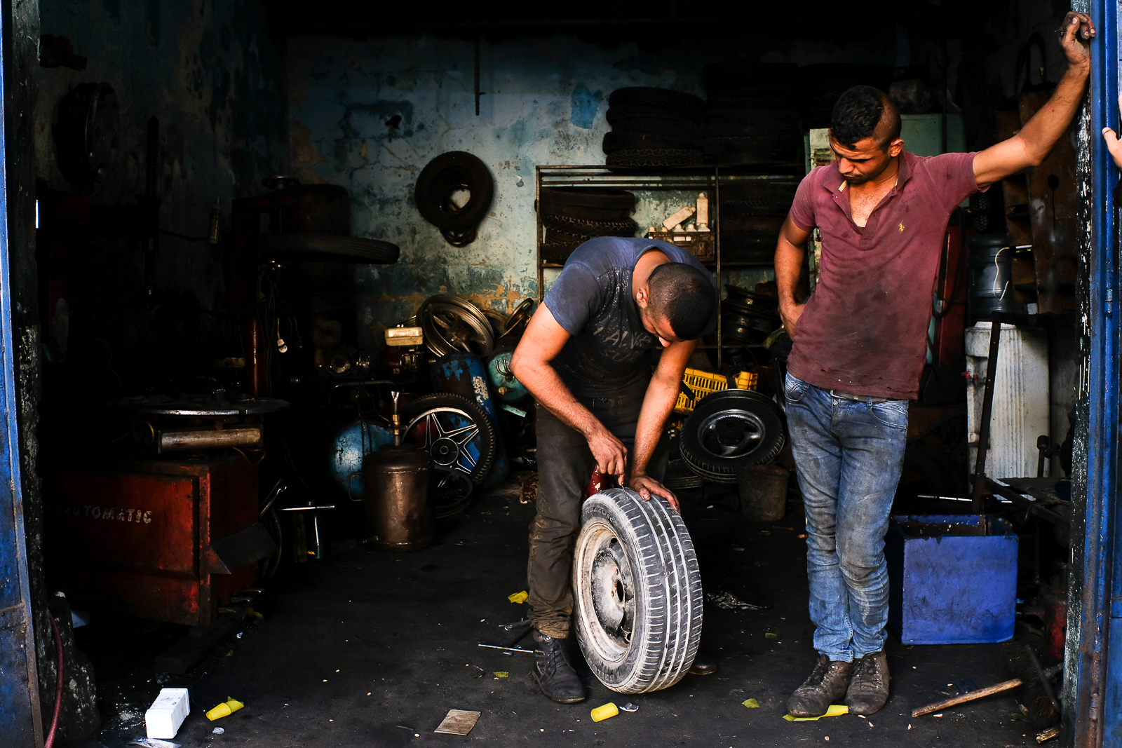 Mechanikai, dirbantys Beit Hanoun seniausiame turguje. 2021 m. rugsėjo 17 d. Nuotrauka: Mahmoud Nasser.